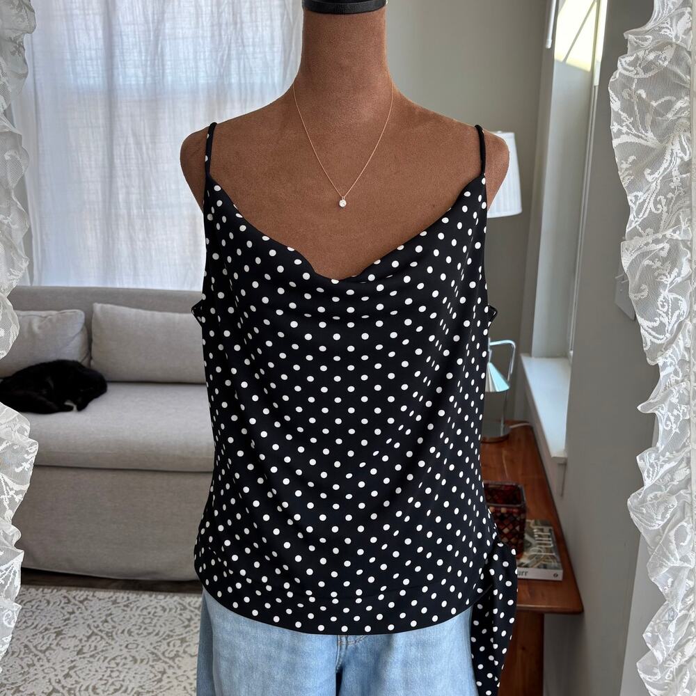 90s Vintage IZ Byer California Black White Polka Dot Top Square Neck Side Tie XL